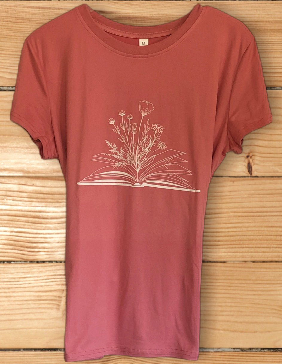 Pink Book & Flowers T-Shirt