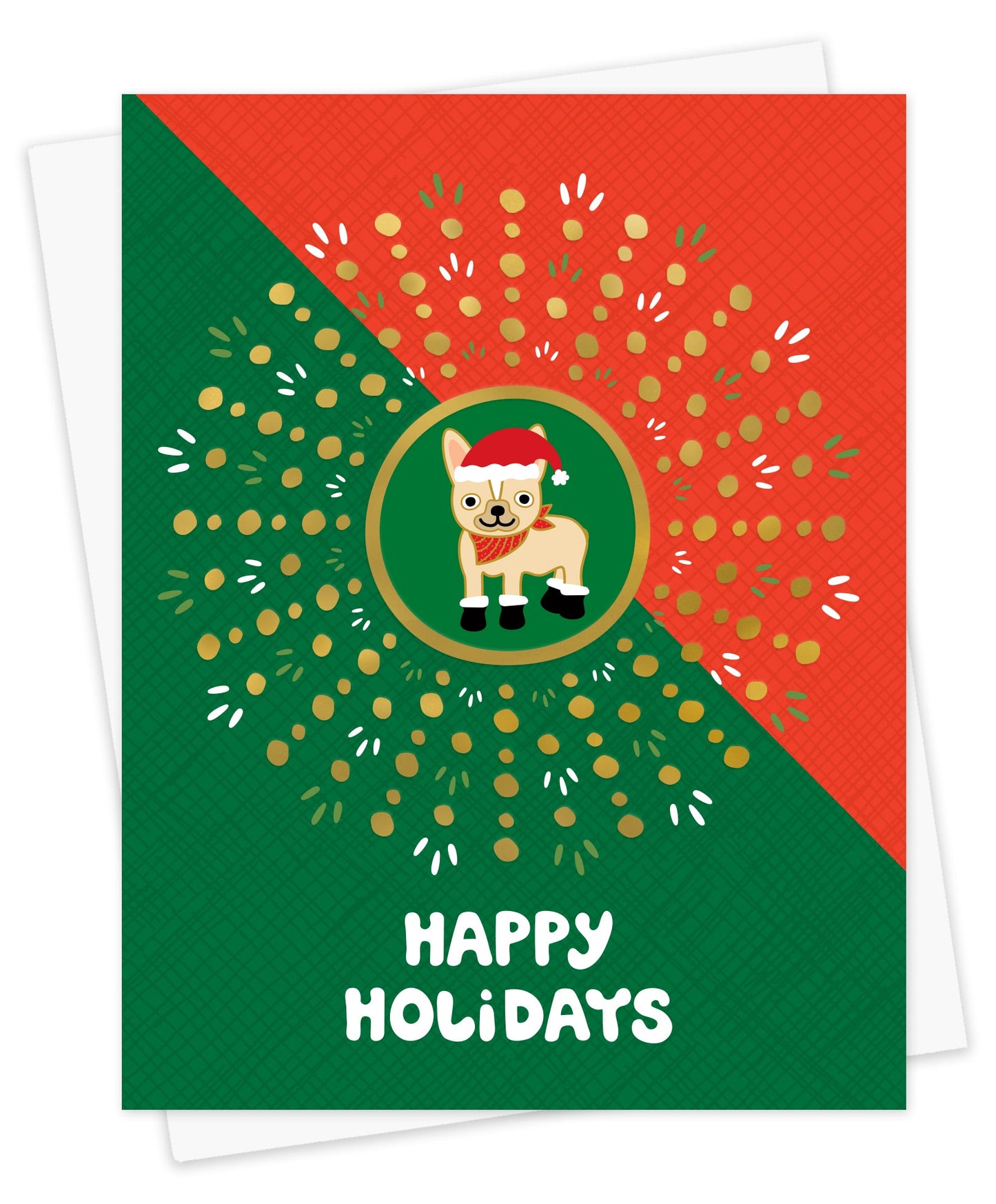 Festive Frenchie Gold Foil Holiday Card