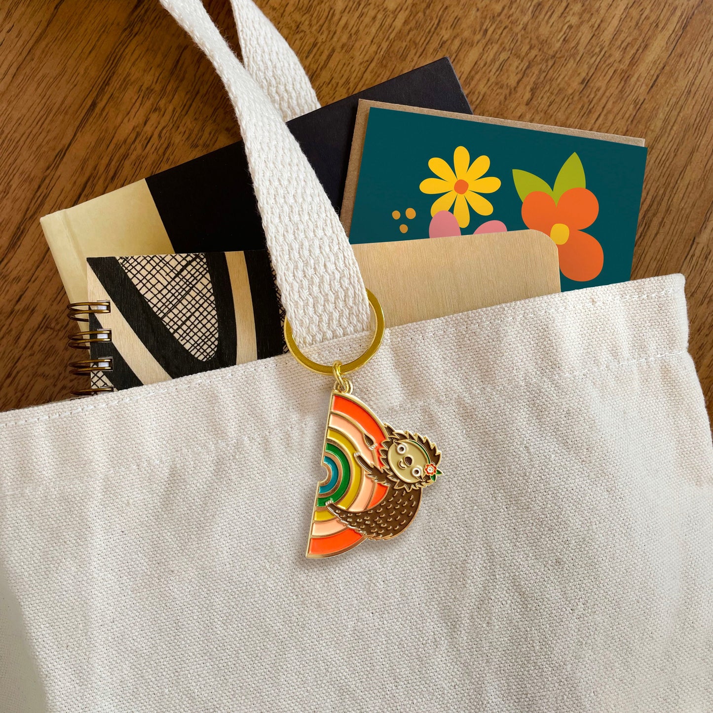 Rainbow Sloth Enamel Keychain