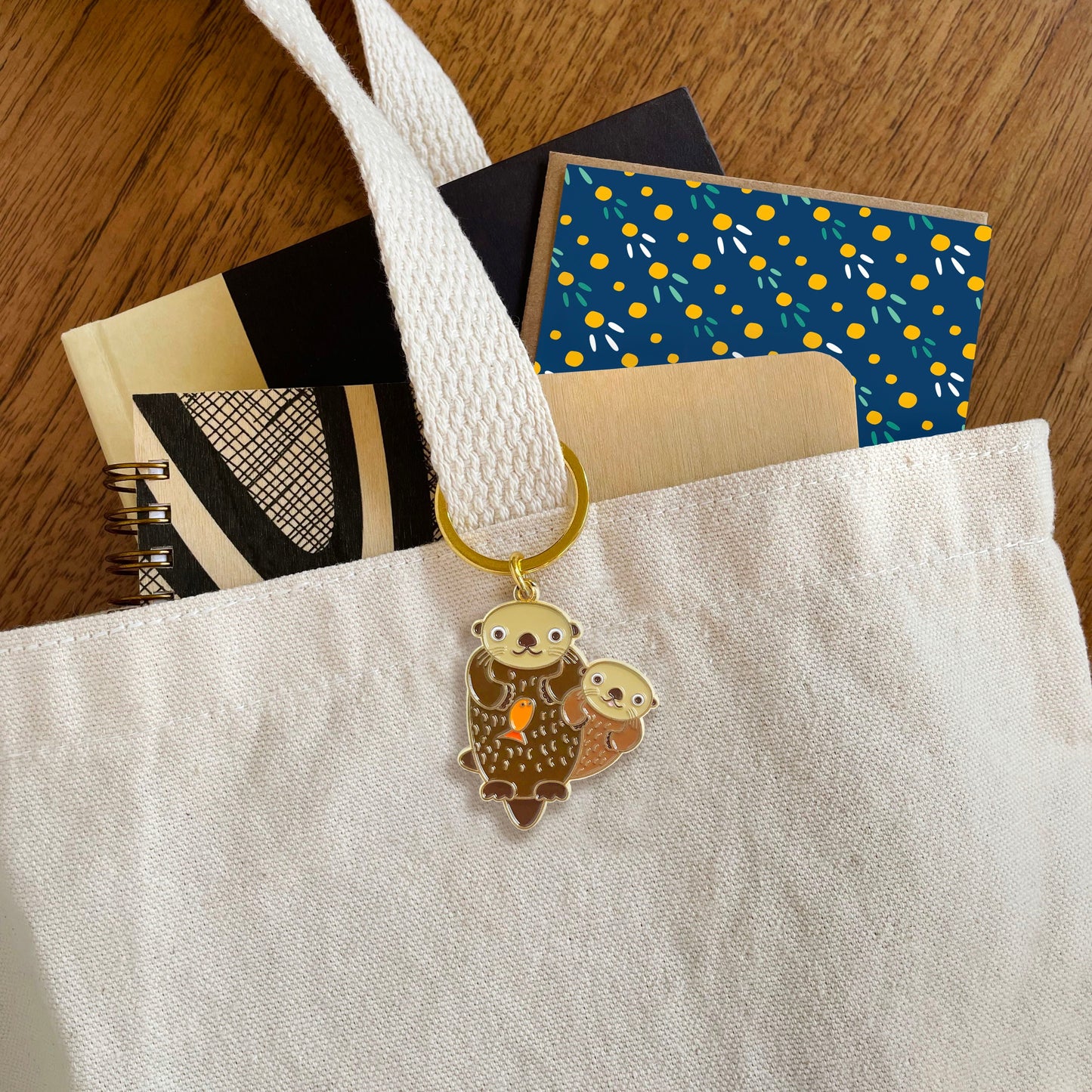 Water Otters Enamel Keychain