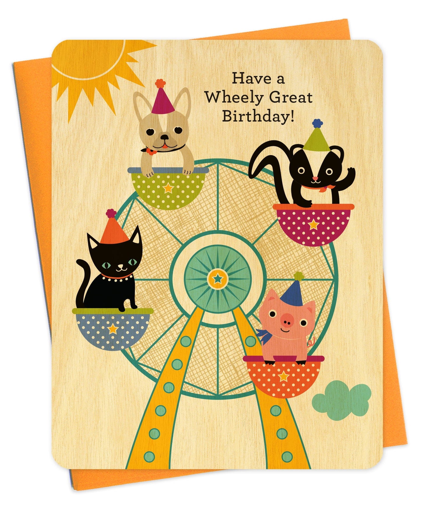 Ferris Wheel Wood Birthday Card