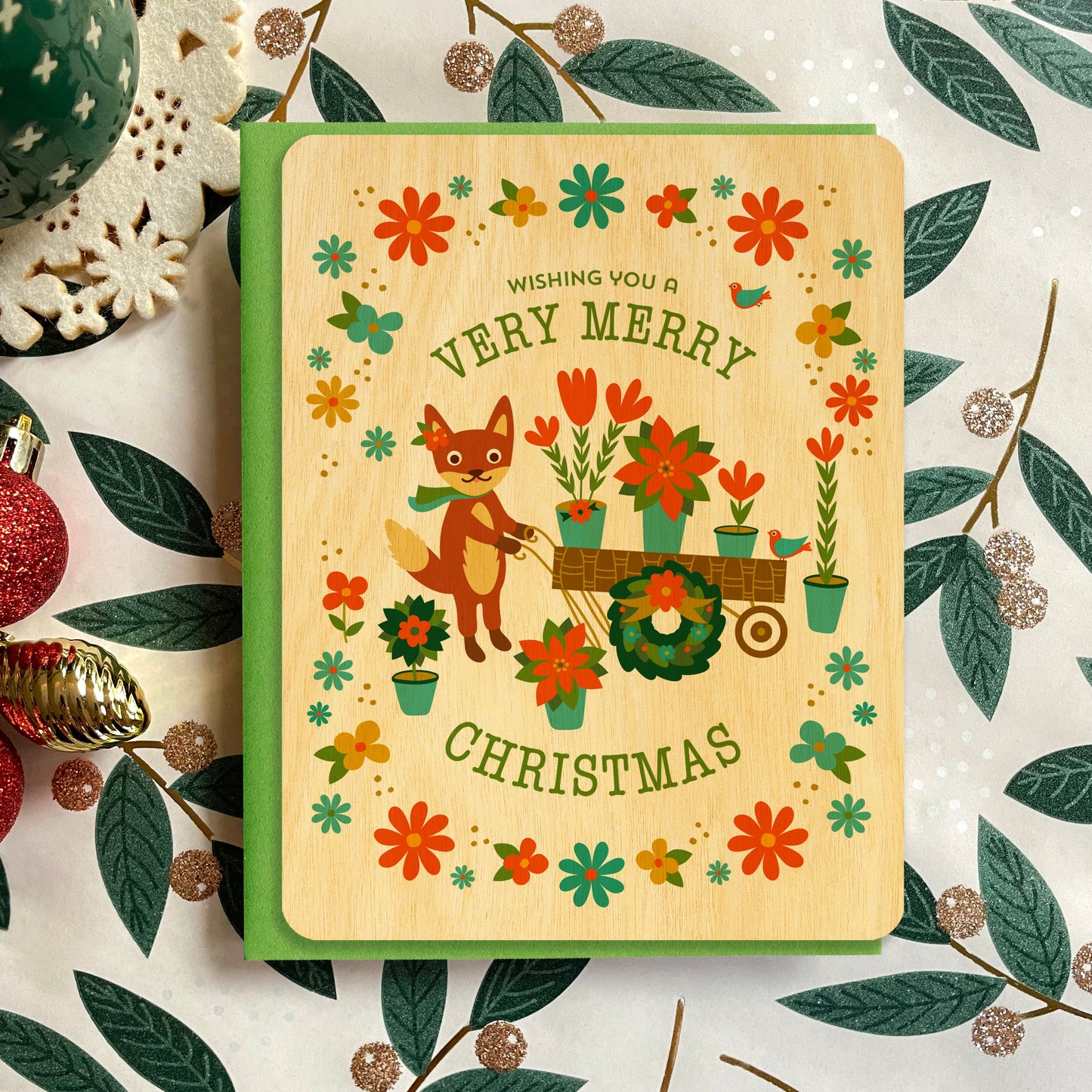 Christmas Fox Wood Holiday Card