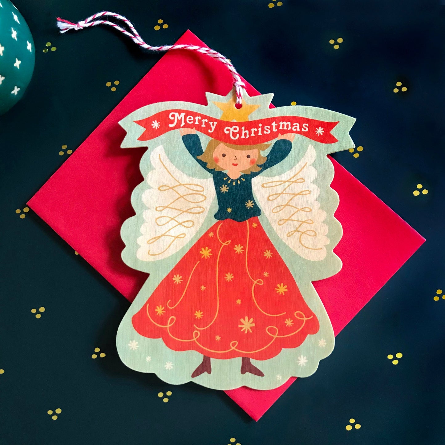 Mod Angel Wood Holiday Card & Ornament
