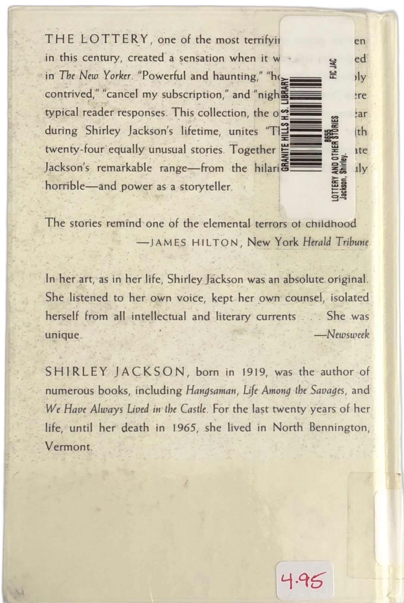 The Lottery and Other Stories by Shirley Jackson