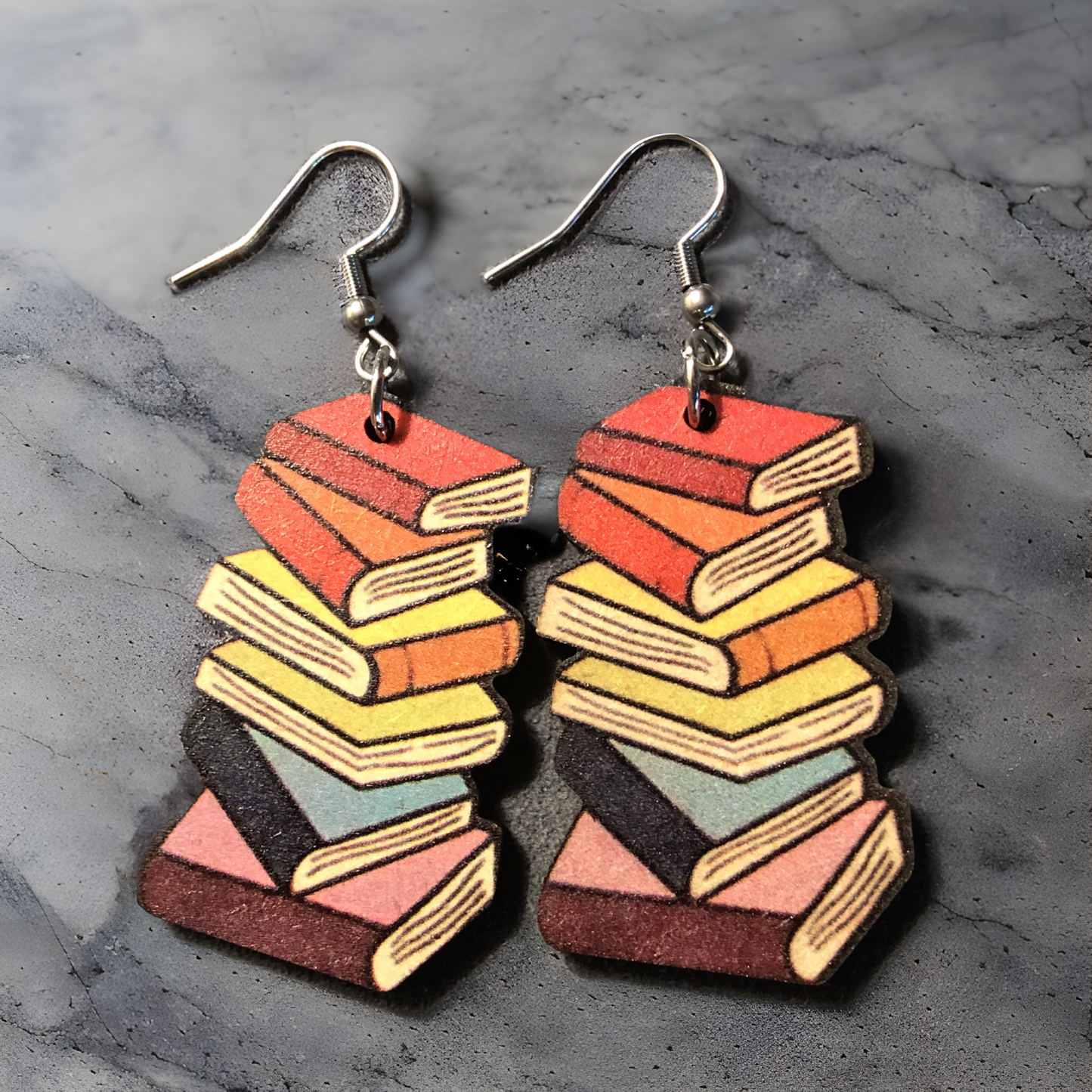 Colorful Stack of Books --Earrings