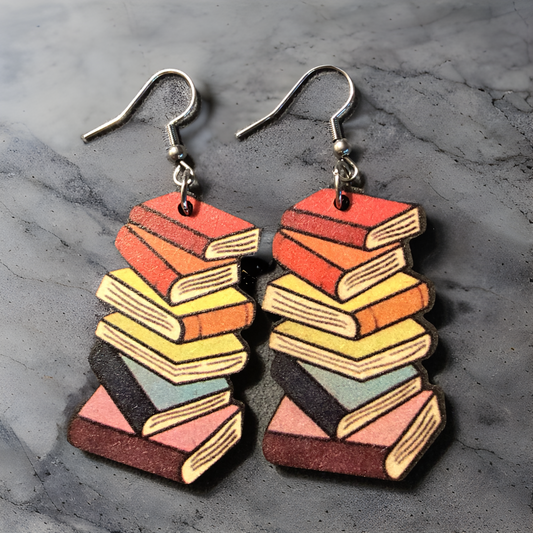 Colorful Stack of Books --Earrings