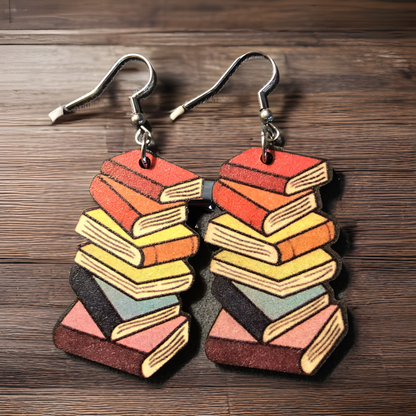 Colorful Stack of Books --Earrings