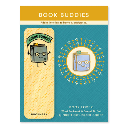 Book Lover Book Buddies Wood Mini Bookmark + Pin Gift Set