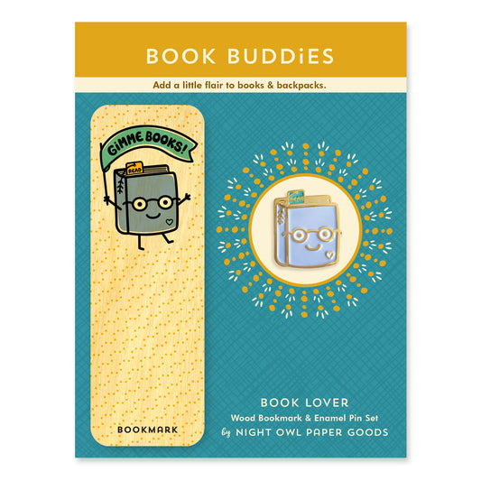 Book Lover Book Buddies Wood Mini Bookmark + Pin Gift Set