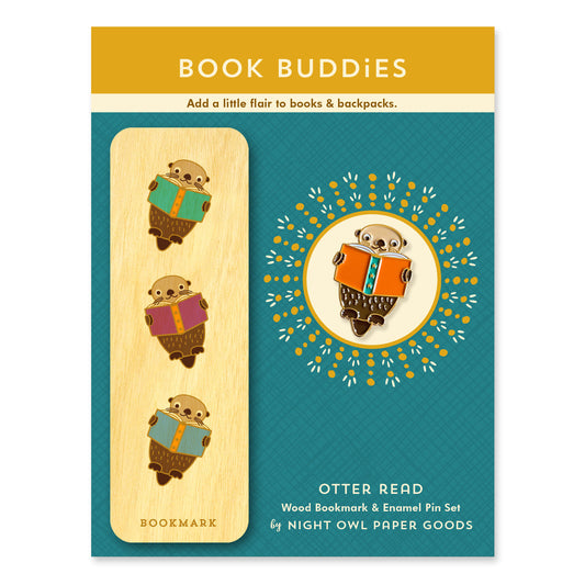 Otter Read Book Buddies Wood Mini Bookmark + Pin Gift Set