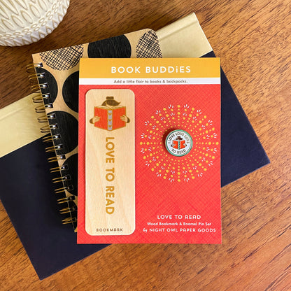 Love to Read Book Buddies Wood Mini Bookmark + Pin Gift Set