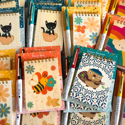 Meow Magic Wood Mini Notepad + Pen Gift Set