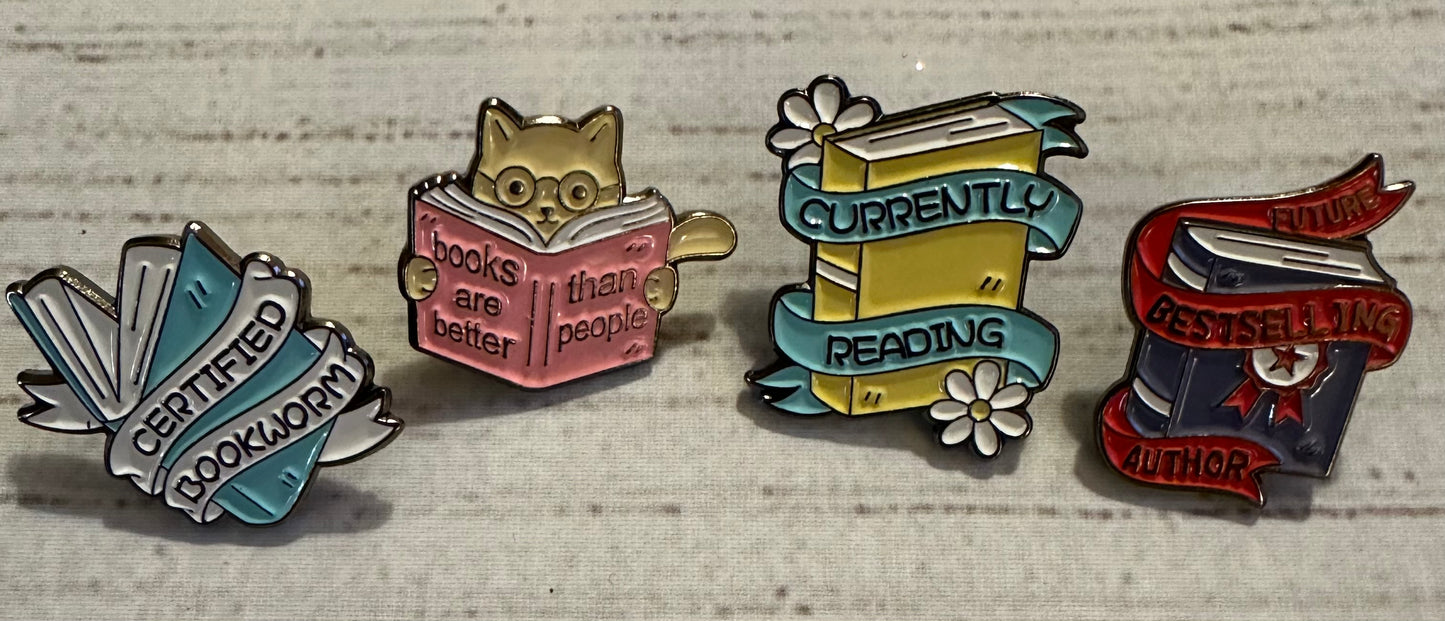 Enamel Book Themed Pins (1-inch)