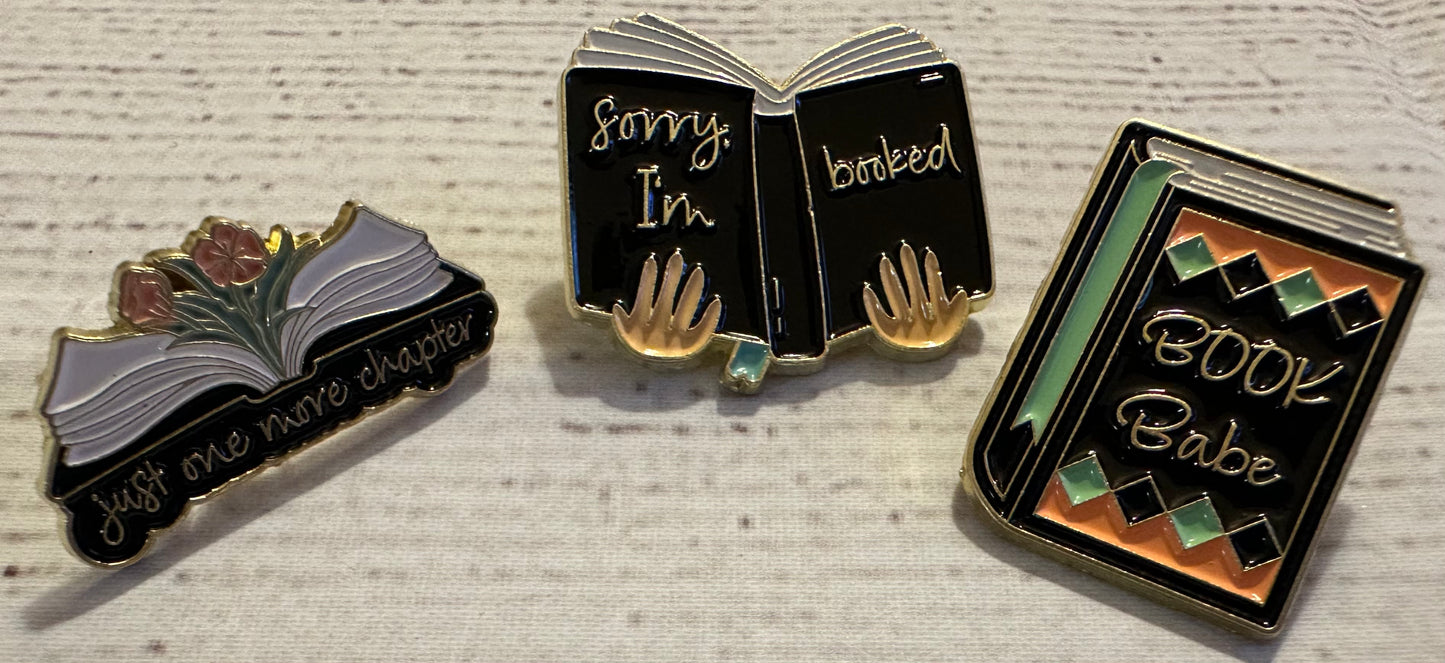 Enamel Book Themed Pins (1-inch)