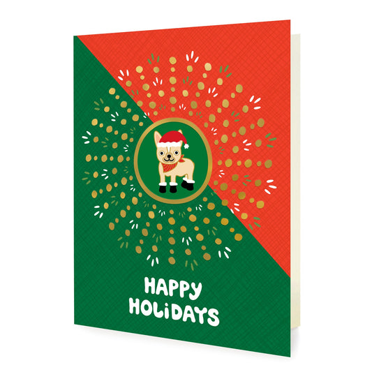 Festive Frenchie Gold Foil Holiday Card