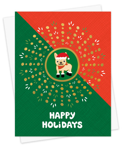 Festive Frenchie Gold Foil Holiday Card