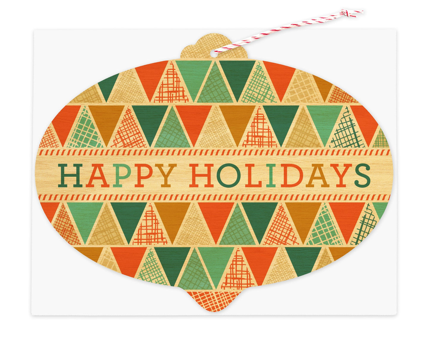 Folksy Bulb Wood Holiday Card & Ornament