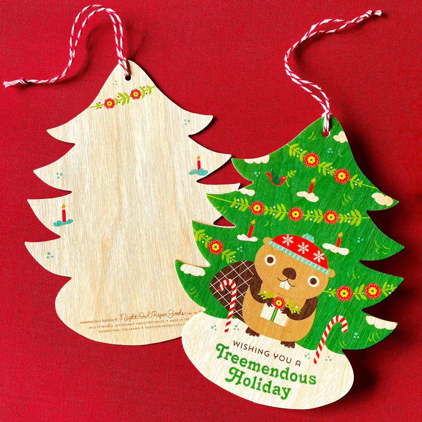 Treemendous Holiday Beaver Wood Holiday Card & Ornament