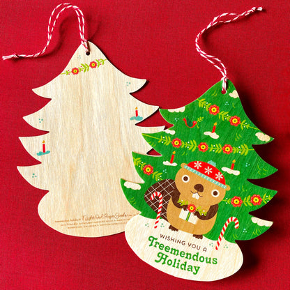 Treemendous Holiday Beaver Wood Holiday Card & Ornament