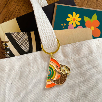 Rainbow Sloth Enamel Keychain