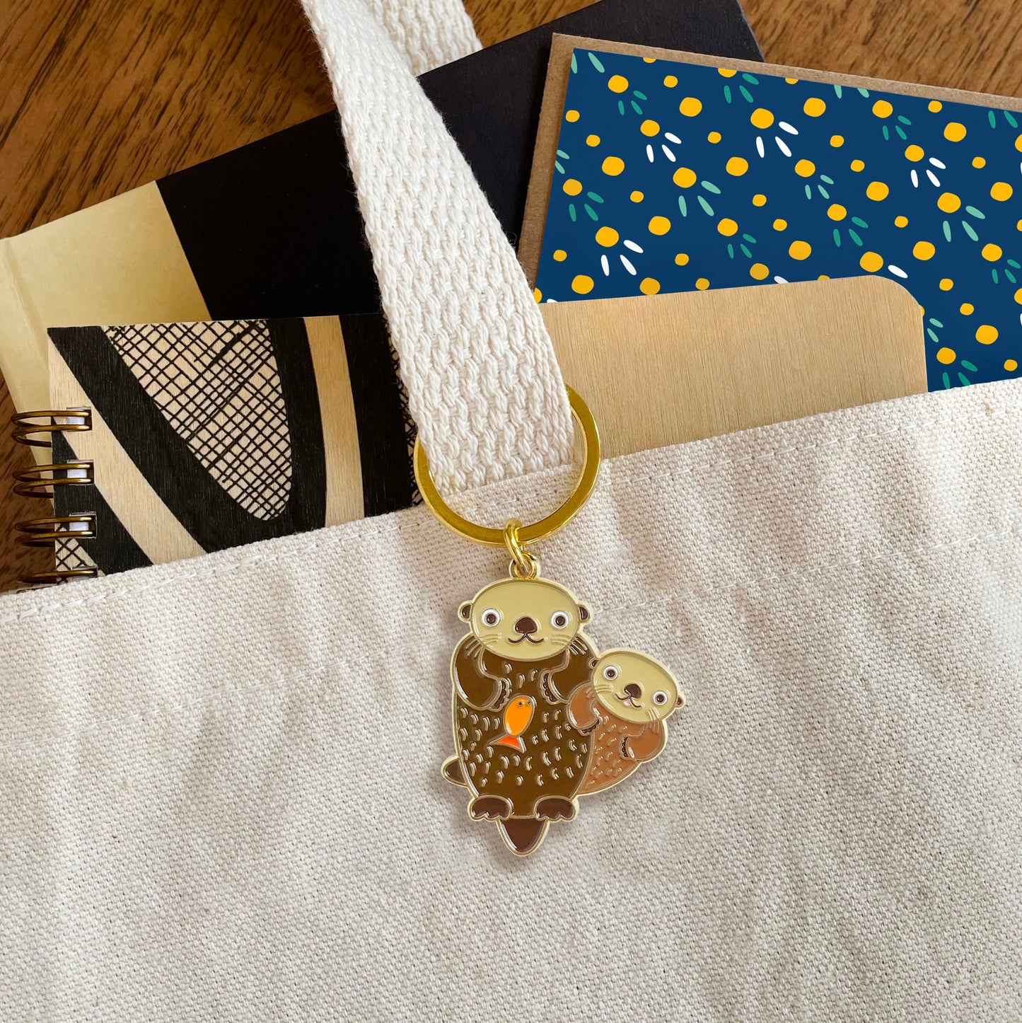 Water Otters Enamel Keychain