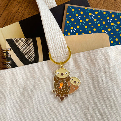 Water Otters Enamel Keychain