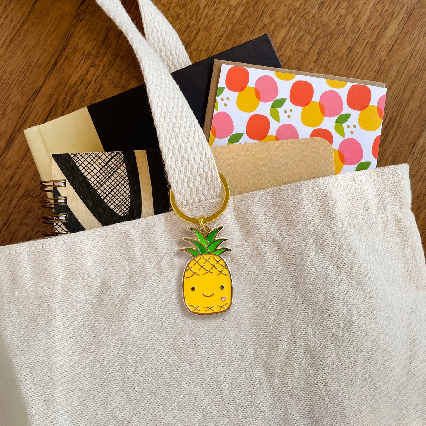 Happy Pineapple Enamel Keychain