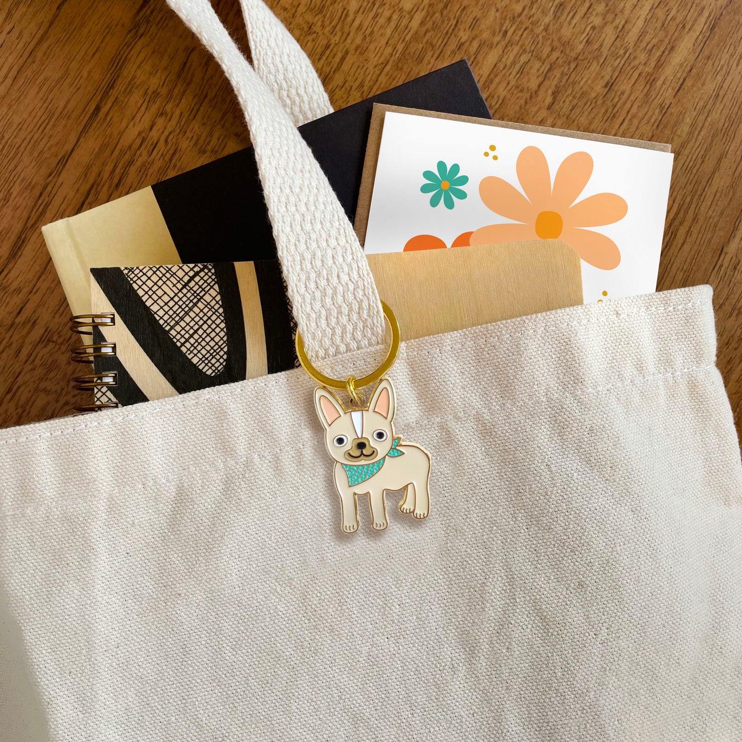 Friendly Frenchie Enamel Keychain