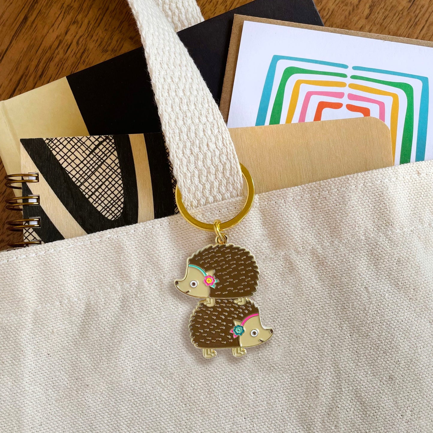 Stacked Hedgehogs Enamel Keychain