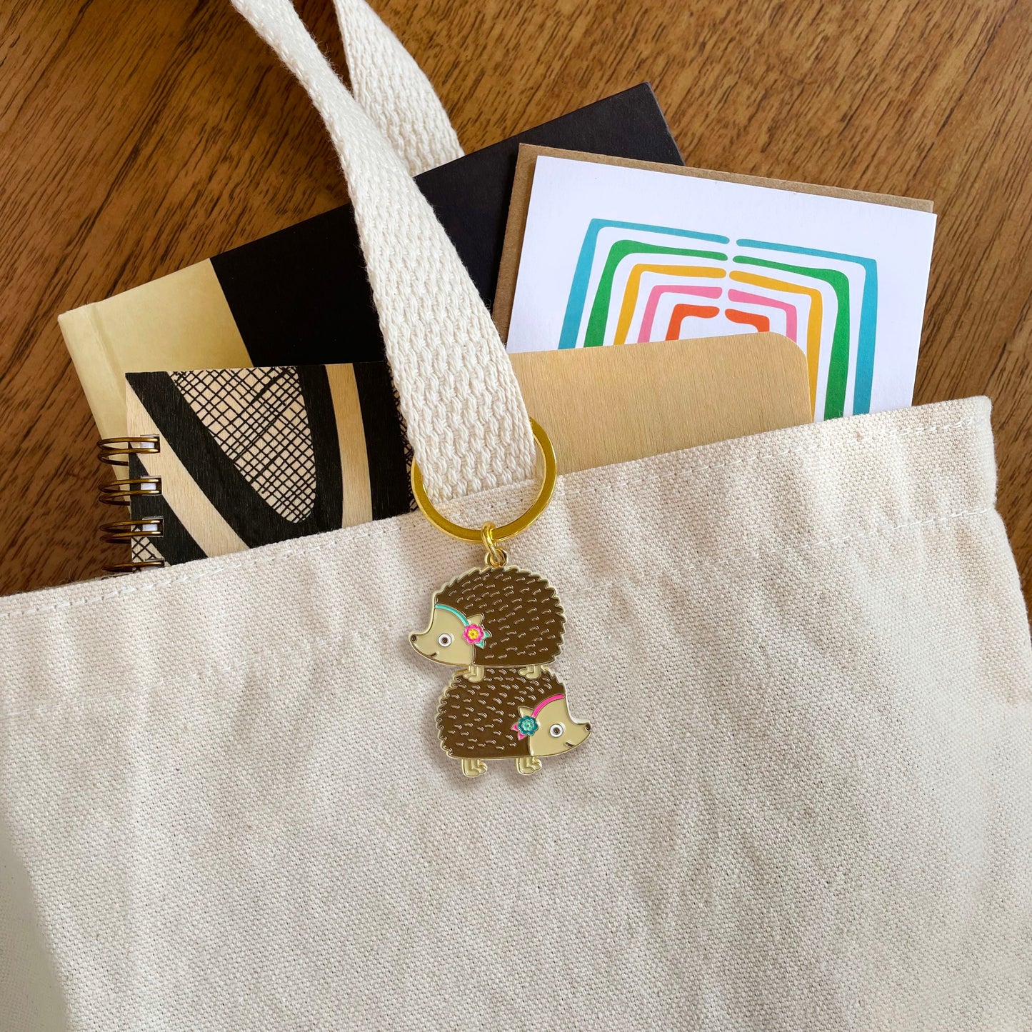 Stacked Hedgehogs Enamel Keychain