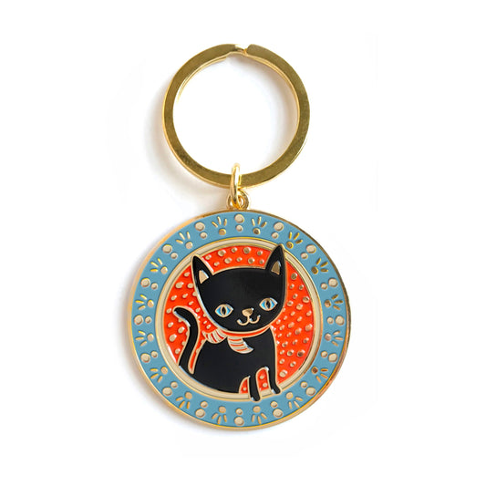 Lucky Cat Blue Enamel Keychain