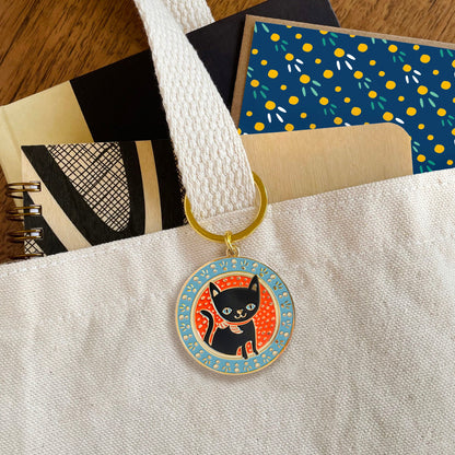 Lucky Cat Blue Enamel Keychain