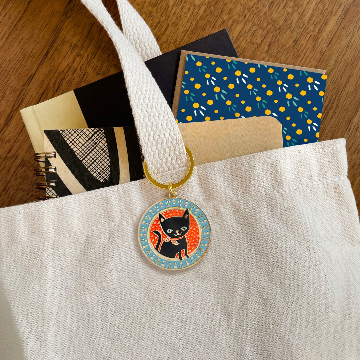 Lucky Cat Blue Enamel Keychain