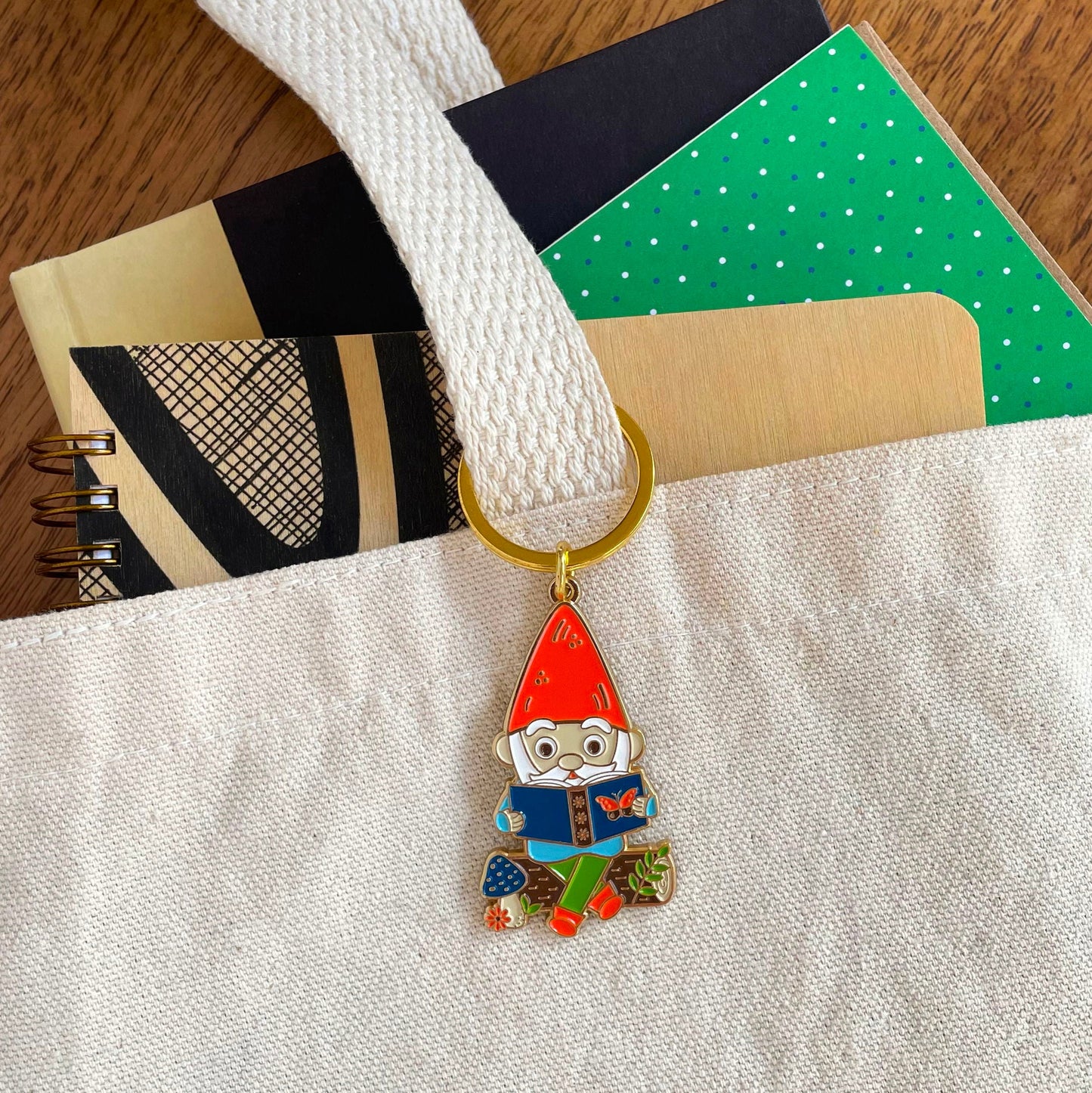 Reading Gnome Enamel Keychain