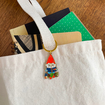 Reading Gnome Enamel Keychain