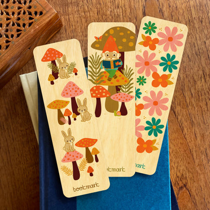 Mushroom Rabbits Wood Bookmark