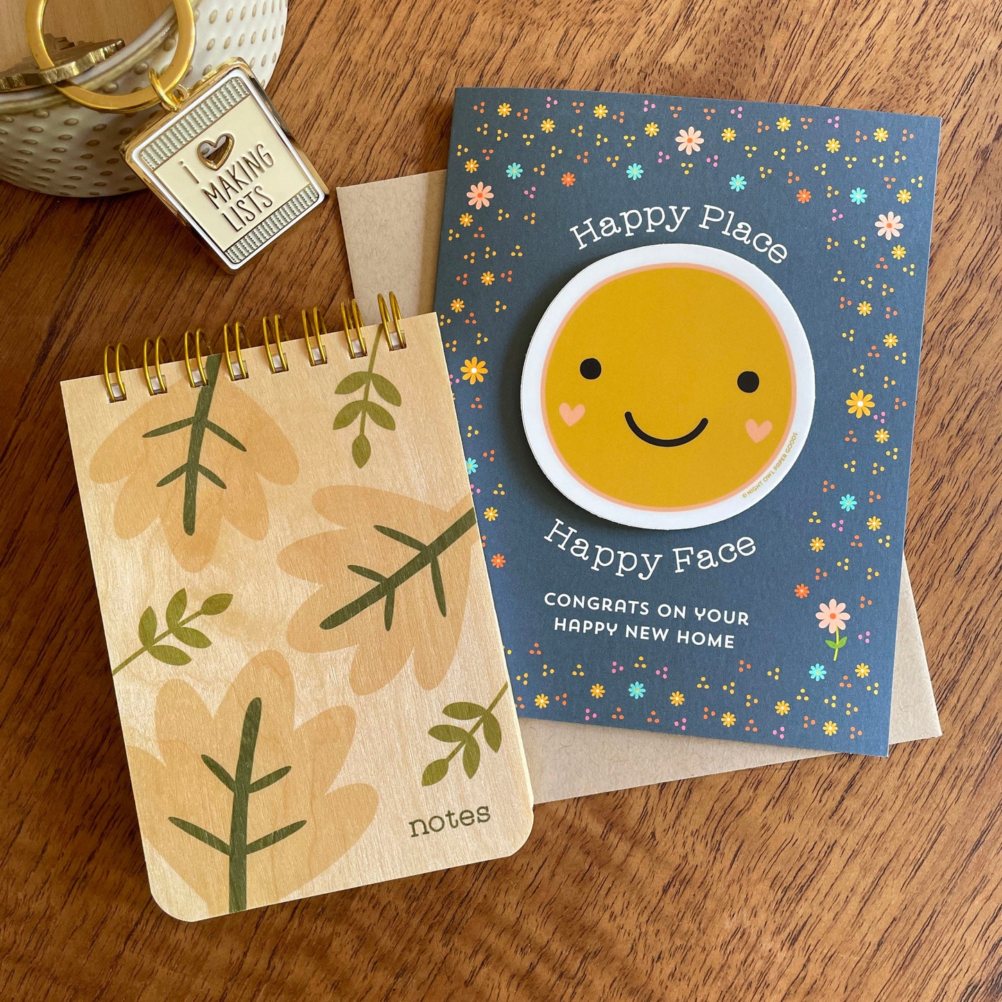 Modern Leaves Wood Mini Notepad