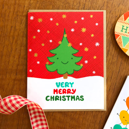 Happy Tree Gold Foil Holiday Card