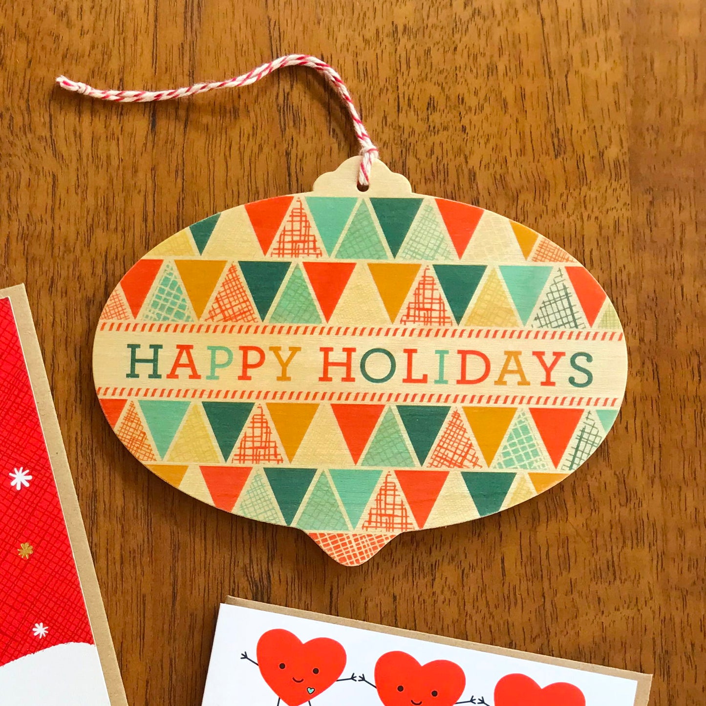 Folksy Bulb Wood Holiday Card & Ornament