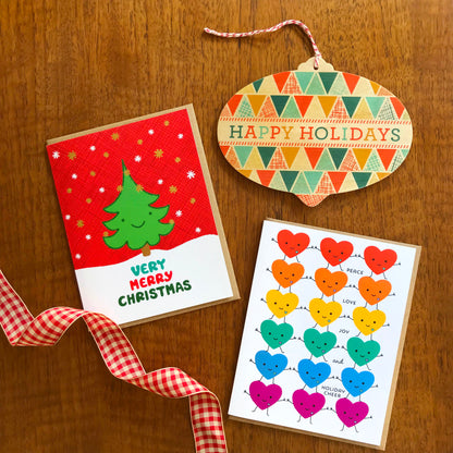 Folksy Bulb Wood Holiday Card & Ornament