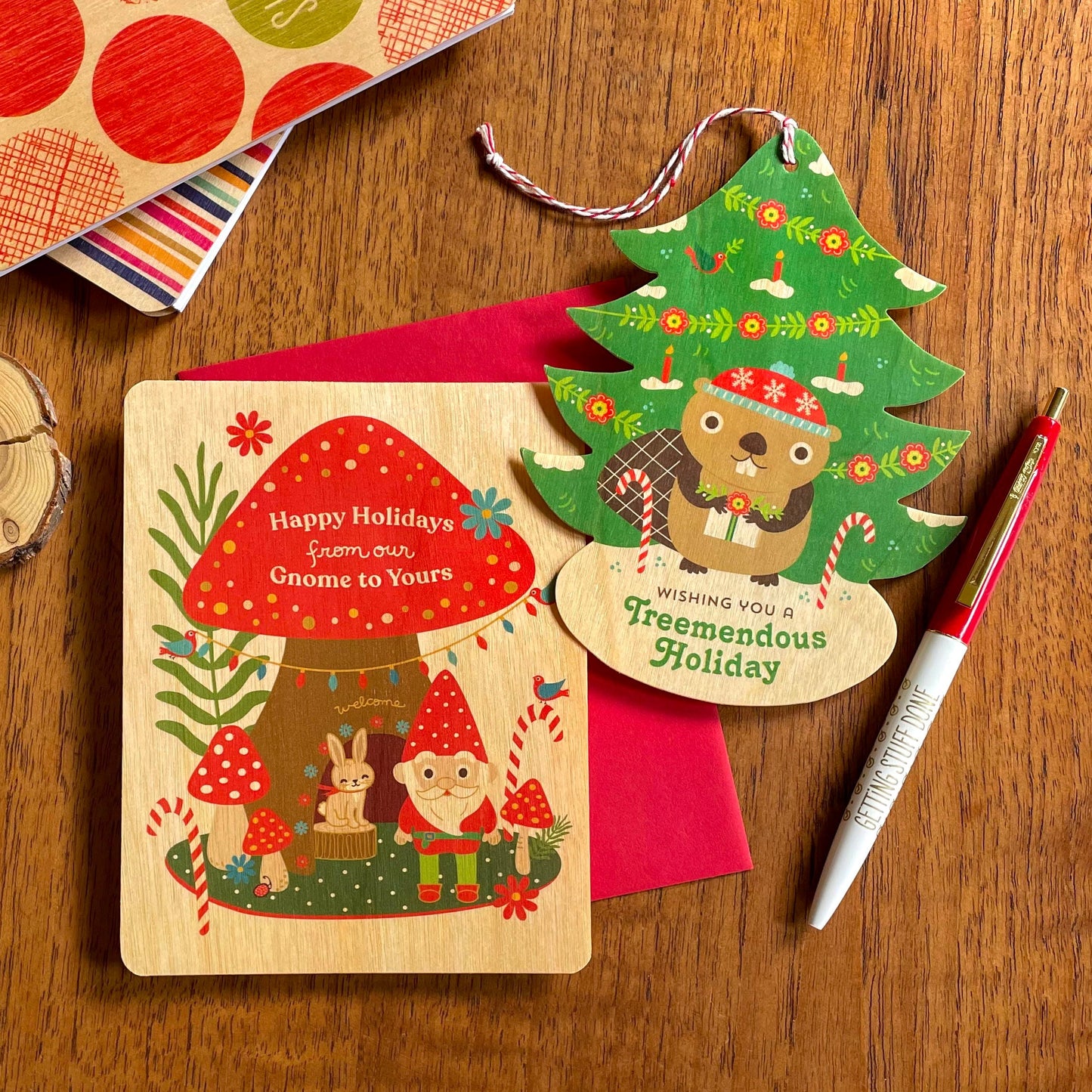 Holiday Gnome Wood Holiday Card