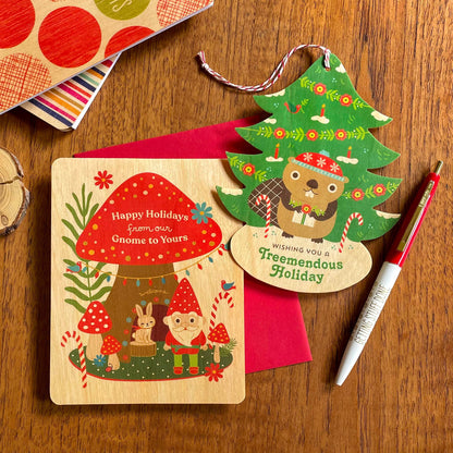Holiday Gnome Wood Holiday Card