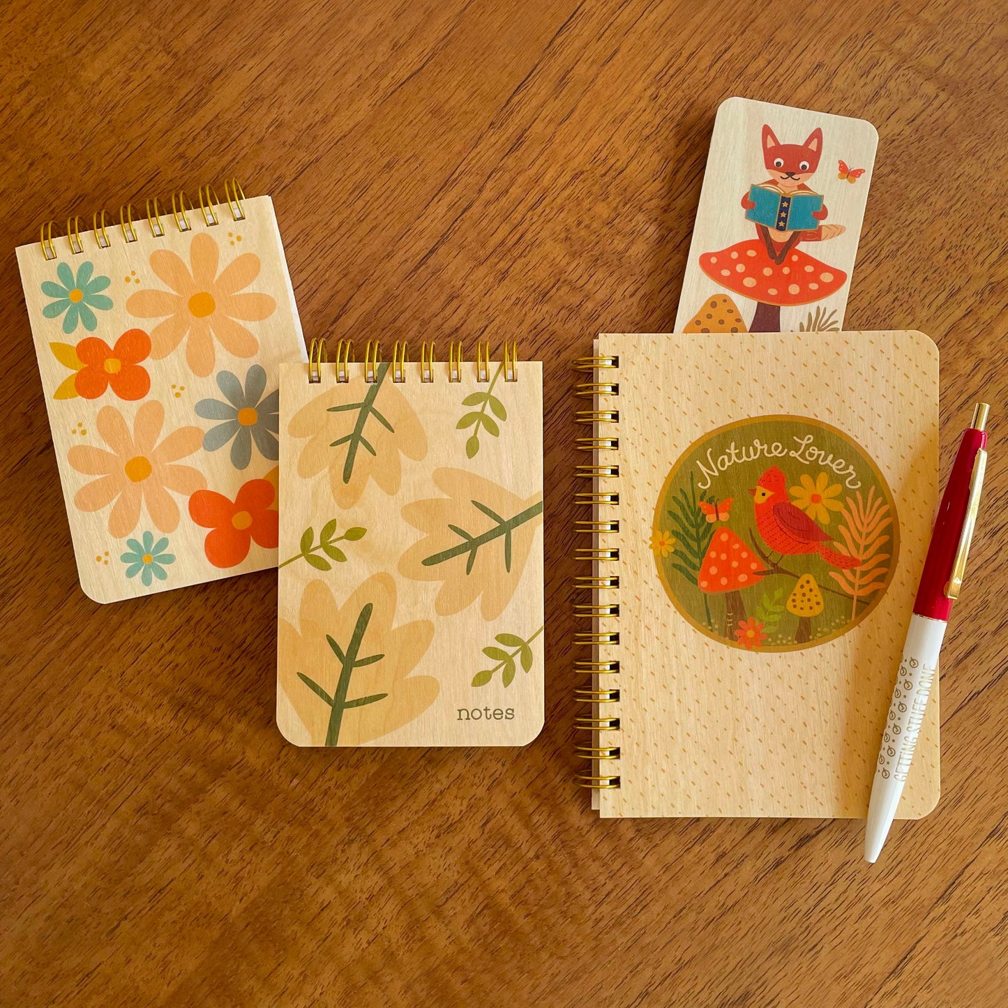 Modern Leaves Wood Mini Notepad