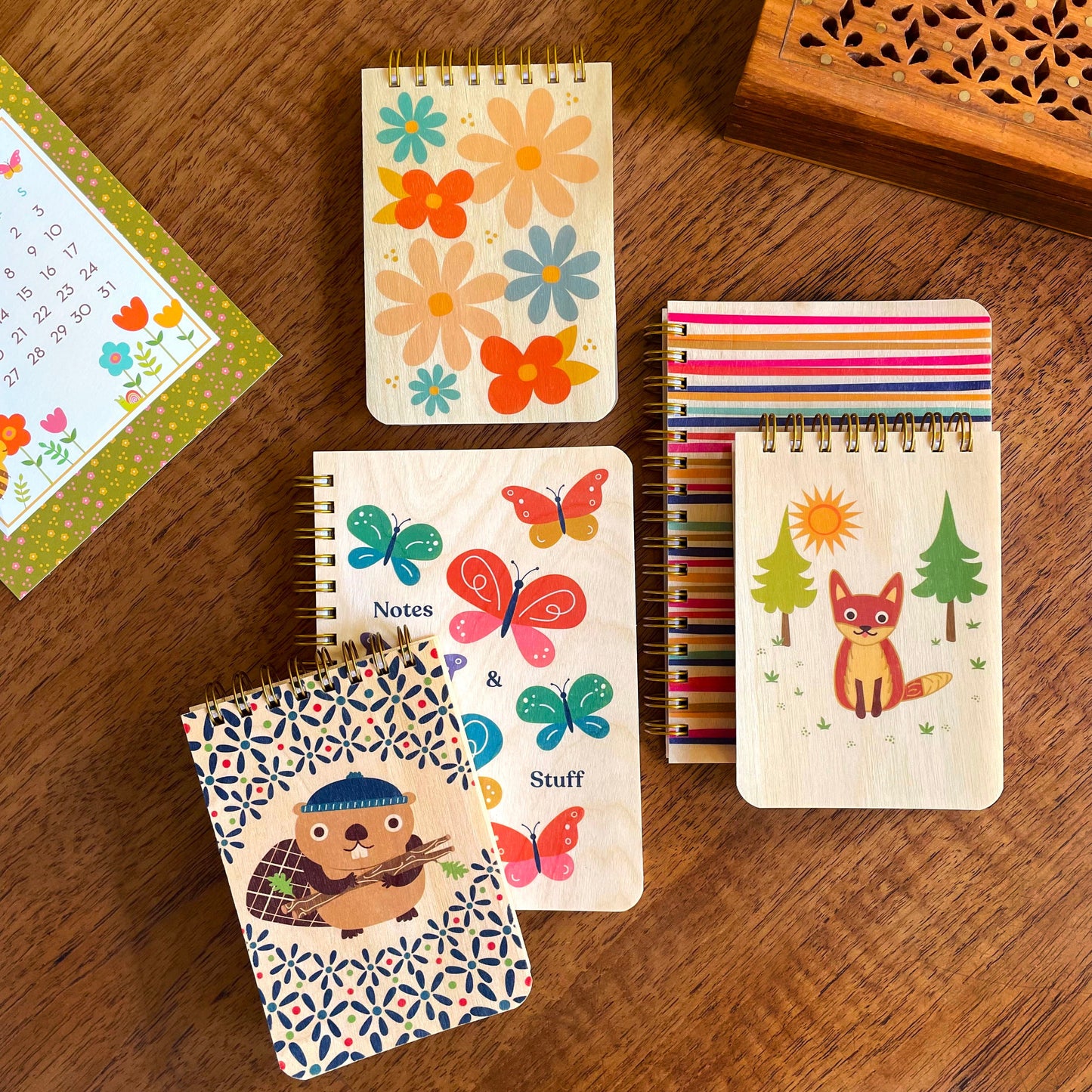Friendly Floral Wood Mini Notepad