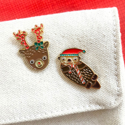 Santa Otter Enamel Pin
