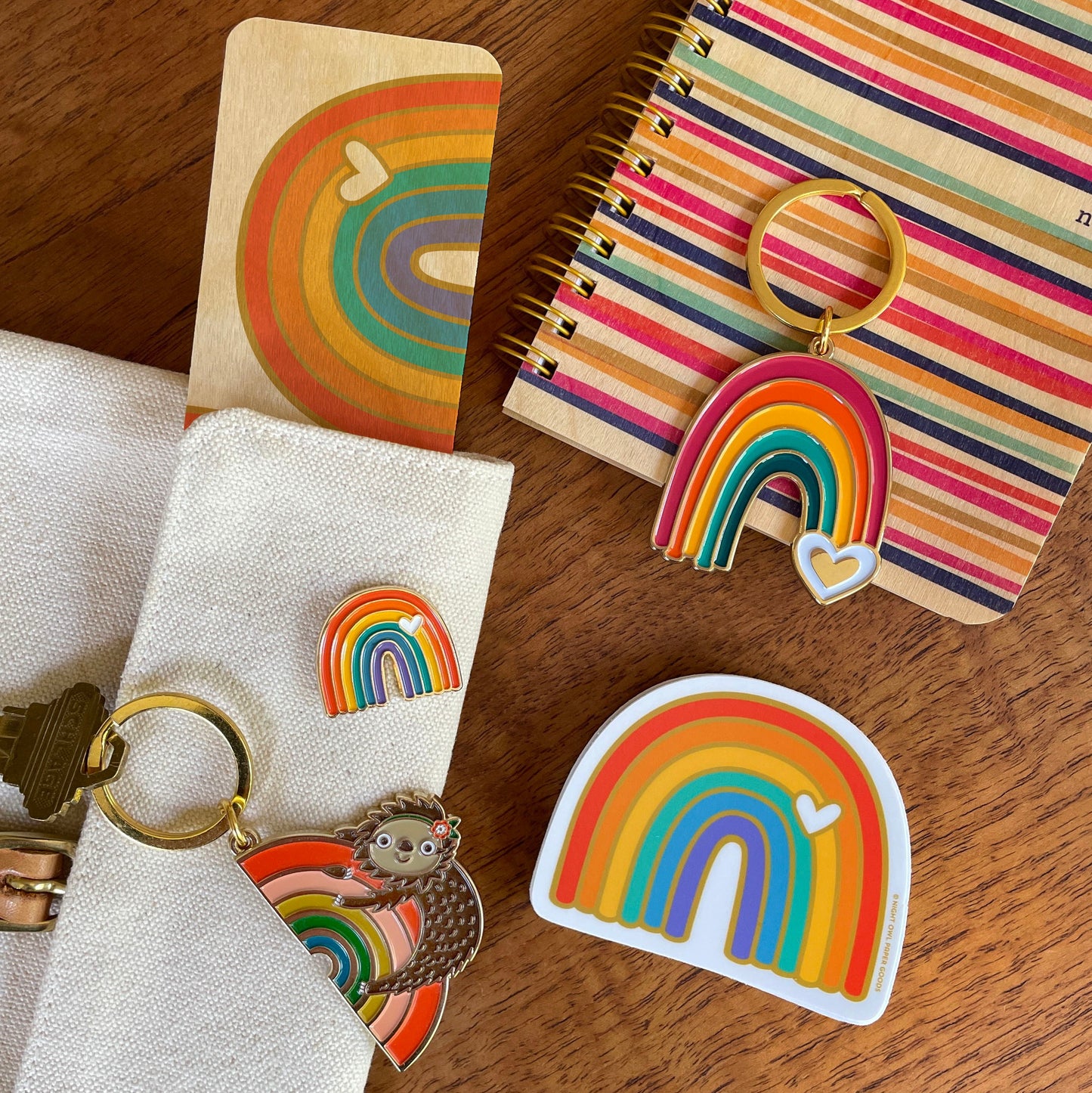 Rainbow Sloth Enamel Keychain