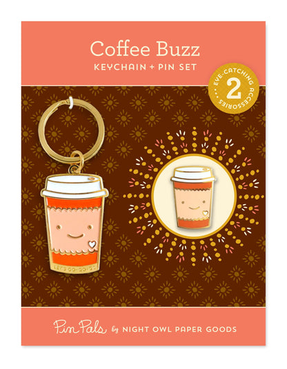 Coffee Buzz Keychain + Pin Gift Set