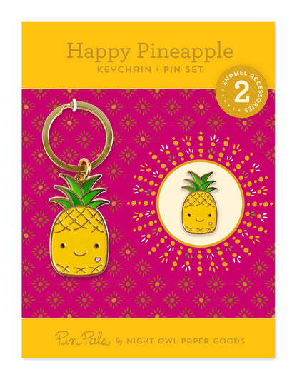 Happy Pineapple Keychain + Pin Gift Set