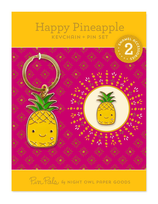 Happy Pineapple Keychain + Pin Gift Set