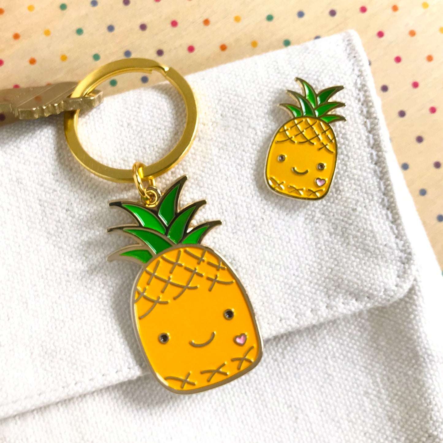 Happy Pineapple Keychain + Pin Gift Set